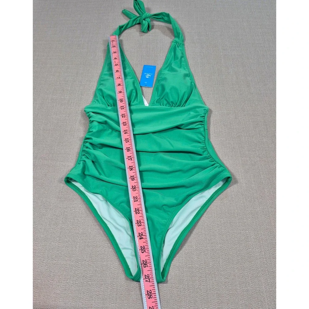 Cupshe Green Ruched Halter One Piece Swimsuit Tummy Control Padded Size‎ S New